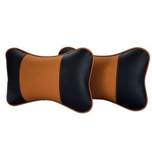 2pcs Genuine Leather Car Seat Pillow Breathable Soft Neck Cushion Auto Styling Accessories - Black Brown