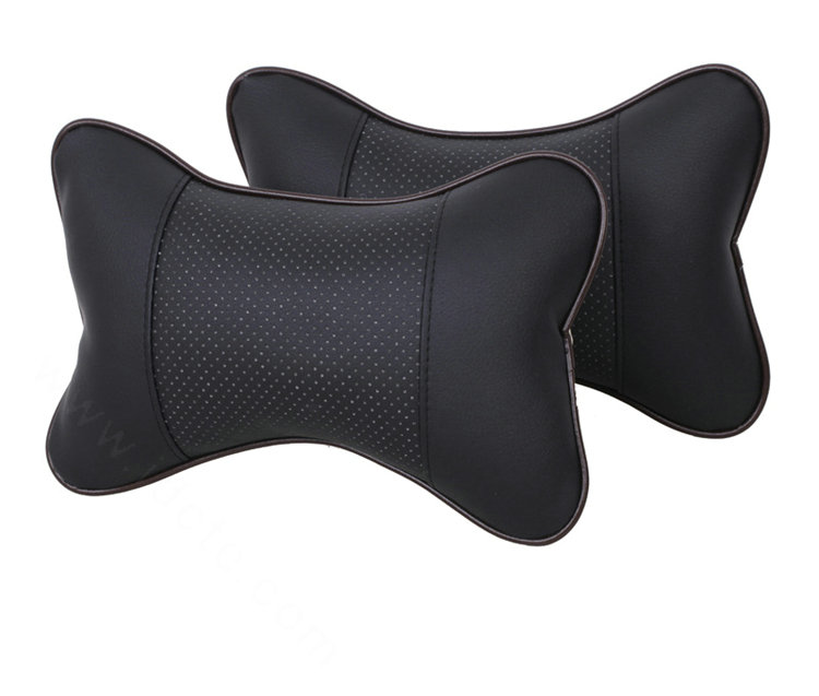 2pcs Genuine Leather Car Seat Pillow Breathable Soft Neck Cushion Auto Styling Accessories - Black