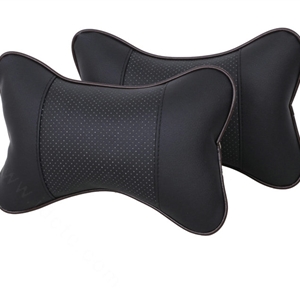 2pcs Genuine Leather Car Seat Pillow Breathable Soft Neck Cushion Auto Styling Accessories - Black