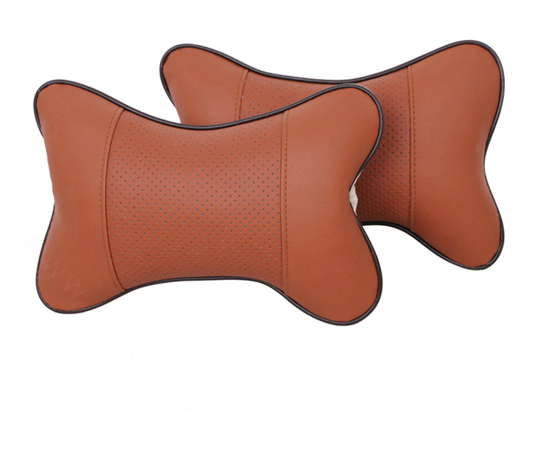 2pcs Genuine Leather Car Seat Pillow Breathable Soft Neck Cushion Auto Styling Accessories - Brown