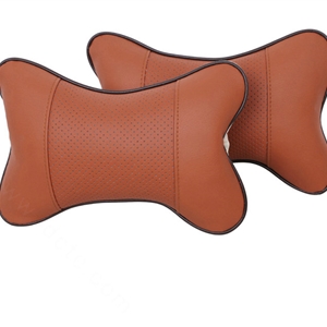 2pcs Genuine Leather Car Seat Pillow Breathable Soft Neck Cushion Auto Styling Accessories - Brown