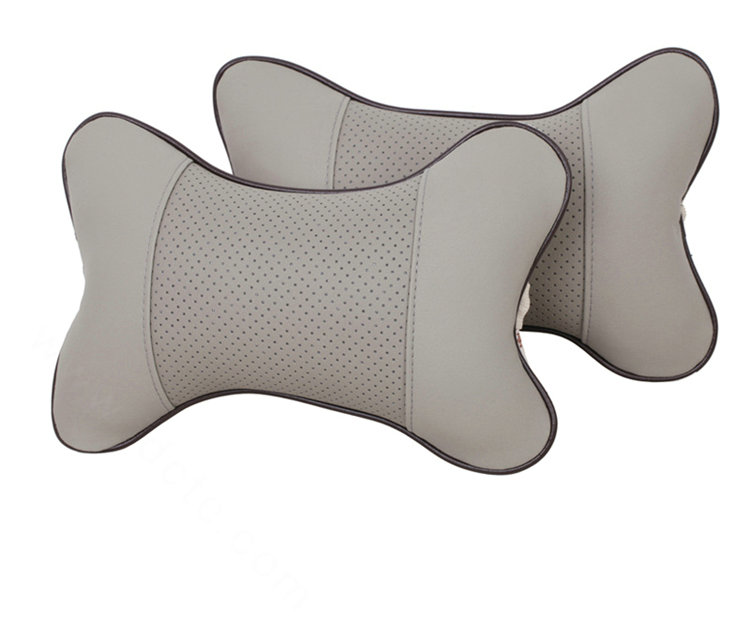 2pcs Genuine Leather Car Seat Pillow Breathable Soft Neck Cushion Auto Styling Accessories - Gray
