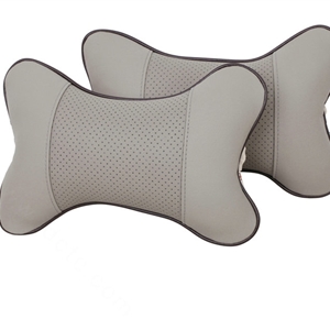 2pcs Genuine Leather Car Seat Pillow Breathable Soft Neck Cushion Auto Styling Accessories - Gray