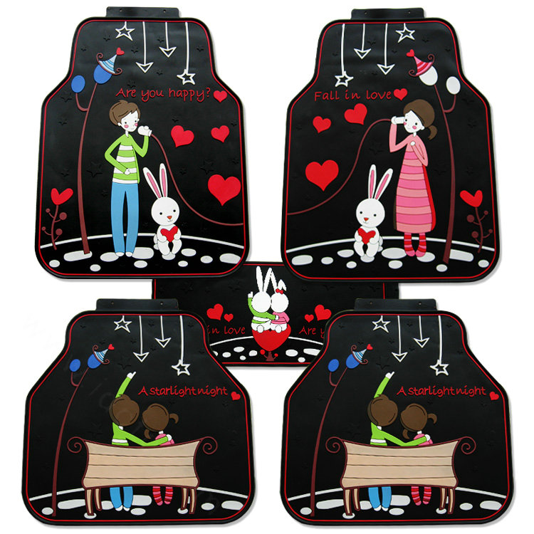 5pcs Rubber Car Floor Mats Couples Universal Carpet Interior Decorative Sets Quality - Black