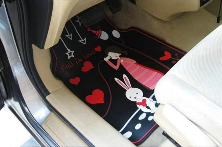 5pcs Rubber Car Floor Mats Couples Universal Carpet Interior Decorative Sets Quality - Black