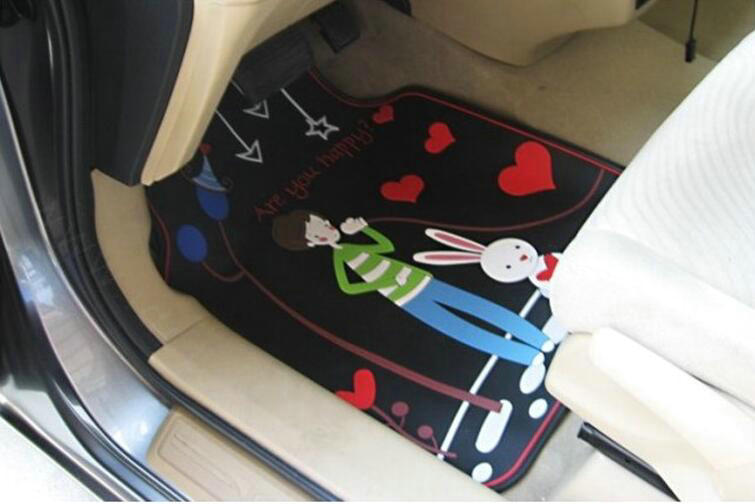 5pcs Rubber Car Floor Mats Couples Universal Carpet Interior Decorative Sets Quality - Black