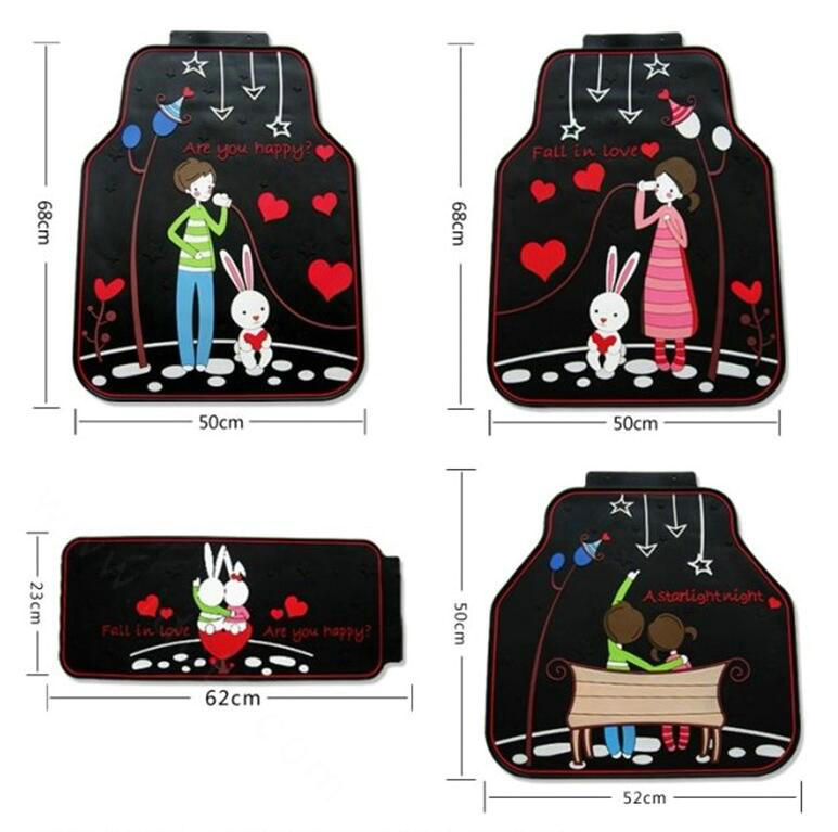 5pcs Rubber Car Floor Mats Couples Universal Carpet Interior Decorative Sets Quality - Black