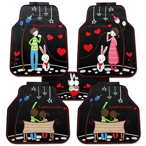 5pcs Rubber Car Floor Mats Couples Universal Carpet Interior Decorative Sets Quality - Black