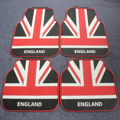 5pcs Rubber Car Floor Mats England UK Flag Universal Carpet Decorative Sets - Red Black