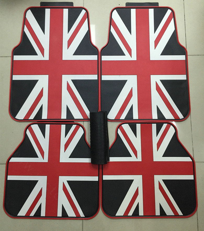 5pcs Rubber Car Floor Mats United Kingdom UK Flag Universal Carpet Decorative Sets - Red Black