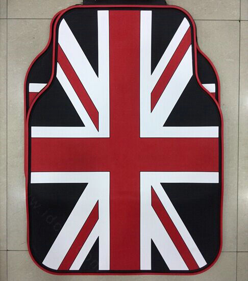 5pcs Rubber Car Floor Mats United Kingdom UK Flag Universal Carpet Decorative Sets - Red Black
