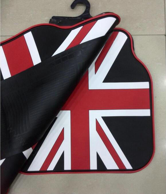 5pcs Rubber Car Floor Mats United Kingdom UK Flag Universal Carpet Decorative Sets - Red Black