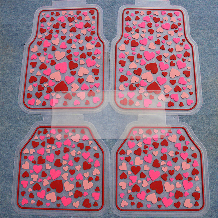 5pcs Rubber Car Floor Mats Women Hearts Universal Carpet Interior Decorative Sets - Red