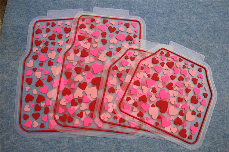 5pcs Rubber Car Floor Mats Women Hearts Universal Carpet Interior Decorative Sets - Red