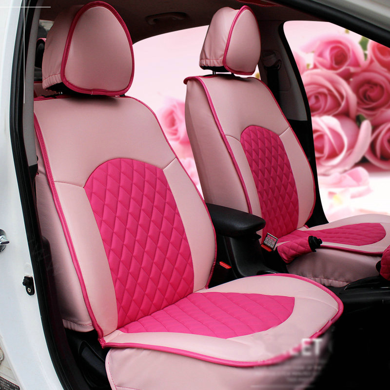 Automotive Seat Covers for Women PU Leather Universal Packs Car Seat Cushion Set - Rose Beige