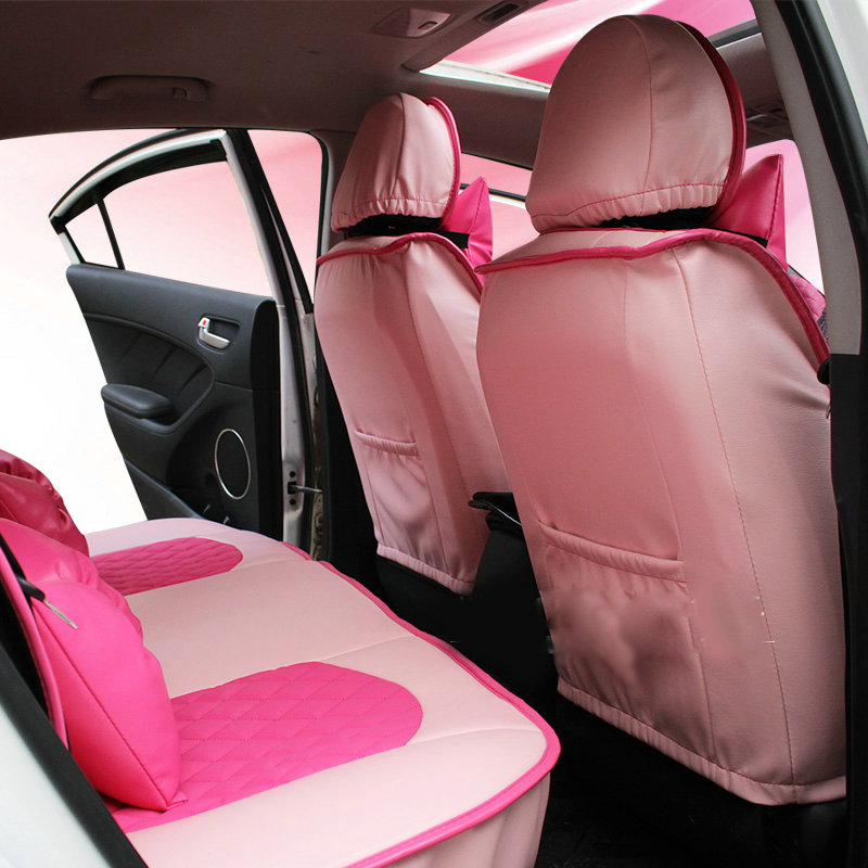 Automotive Seat Covers for Women PU Leather Universal Packs Car Seat Cushion Set - Rose Beige