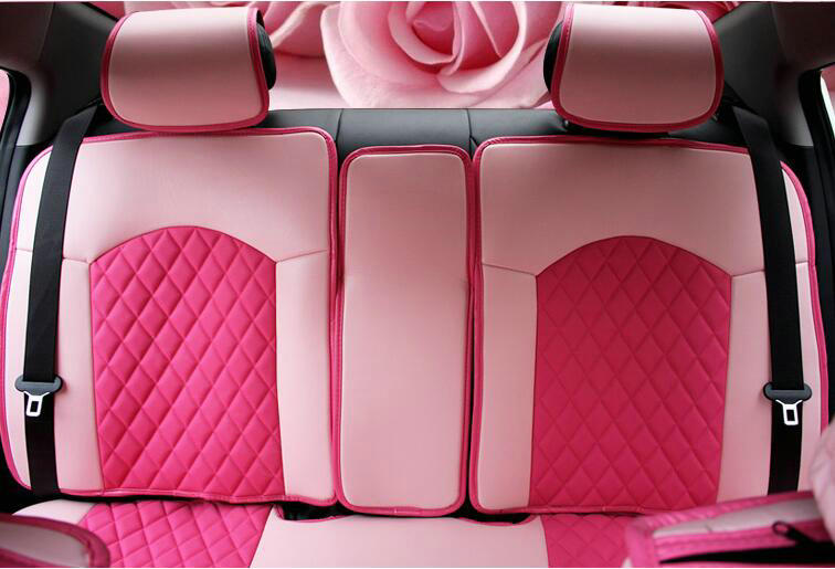 Automotive Seat Covers for Women PU Leather Universal Packs Car Seat Cushion Set - Rose Beige
