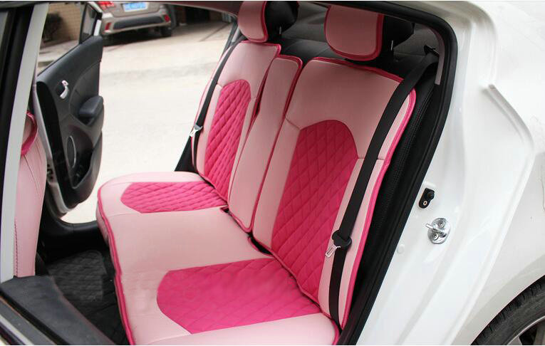 Automotive Seat Covers for Women PU Leather Universal Packs Car Seat Cushion Set - Rose Beige