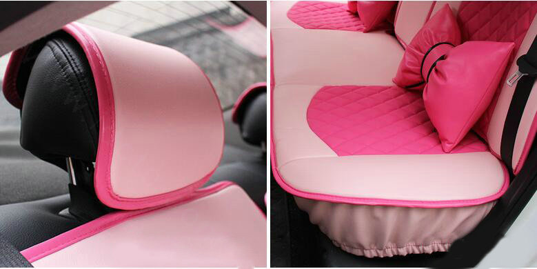 Automotive Seat Covers for Women PU Leather Universal Packs Car Seat Cushion Set - Rose Beige