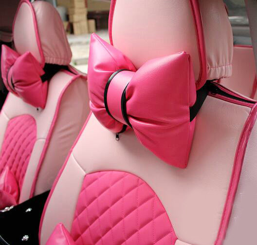 Automotive Seat Covers for Women PU Leather Universal Packs Car Seat Cushion Set - Rose Beige