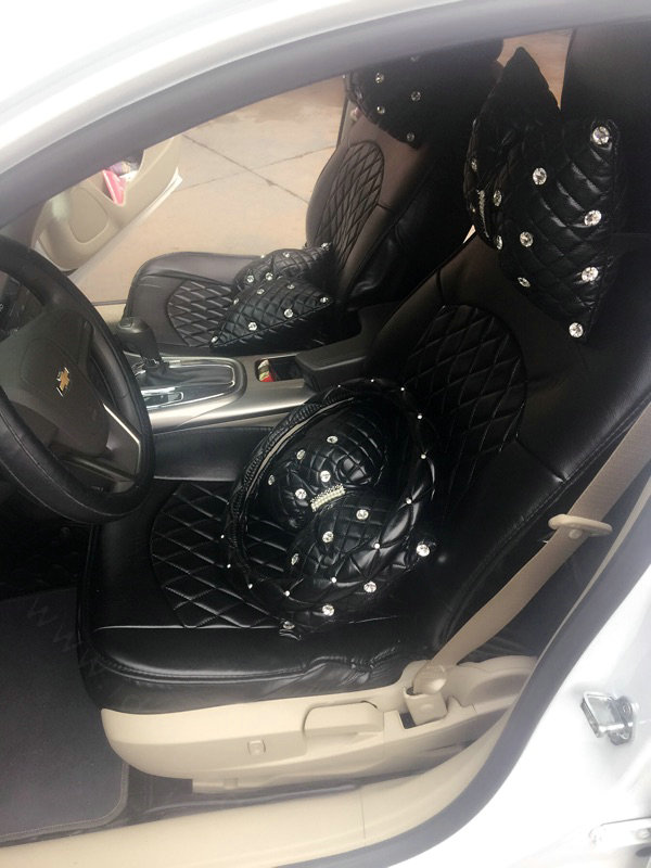 Automotive Seat Covers for Women Quality PU Leather Universal Car Seat Cushion Set - Black