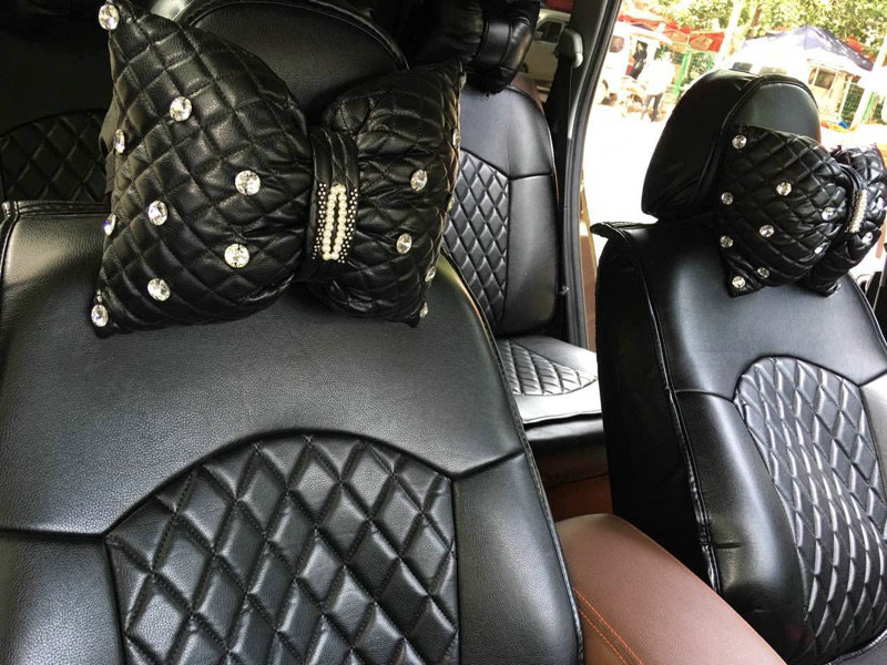 Automotive Seat Covers for Women Quality PU Leather Universal Car Seat Cushion Set - Black