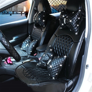 Automotive Seat Covers for Women Quality PU Leather Universal Car Seat Cushion Set - Black