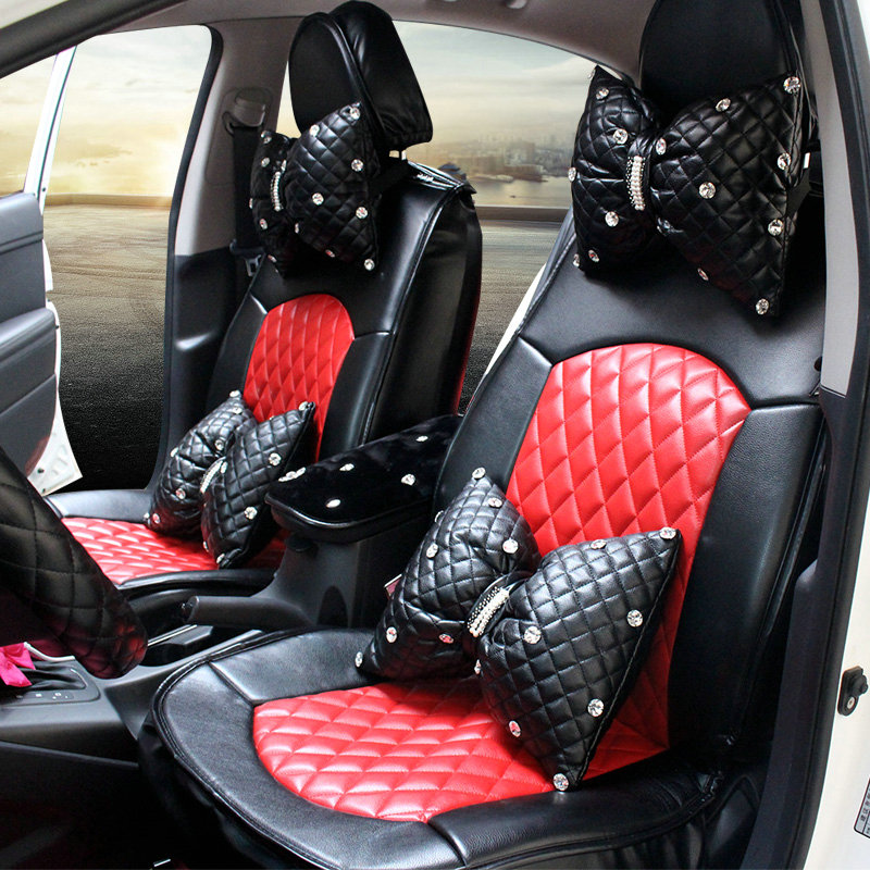 Automotive Seat Covers for Women Quality PU Leather Universal Car Seat Cushion Set - Red