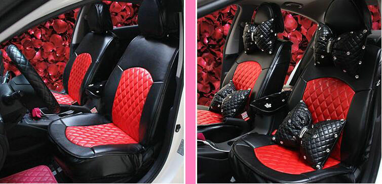 Automotive Seat Covers for Women Quality PU Leather Universal Car Seat Cushion Set - Red