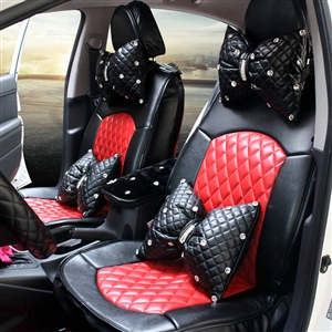 Automotive Seat Covers for Women Quality PU Leather Universal Car Seat Cushion Set - Red