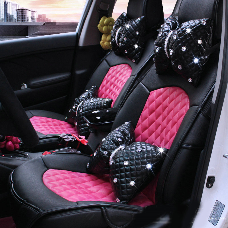 Automotive Seat Covers for Women Quality PU Leather Universal Car Seat Cushion Set - Rose