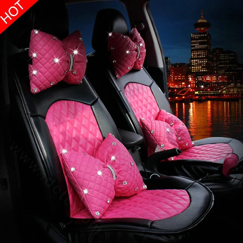 Automotive Seat Covers for Women Quality PU Leather Universal Car Seat Cushion Set - Rose