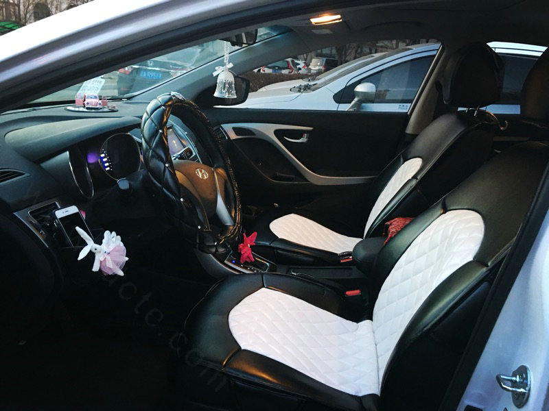 Automotive Seat Covers for Women Quality PU Leather Universal Car Seat Cushion Set - White