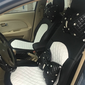 Automotive Seat Covers for Women Quality PU Leather Universal Car Seat Cushion Set - White