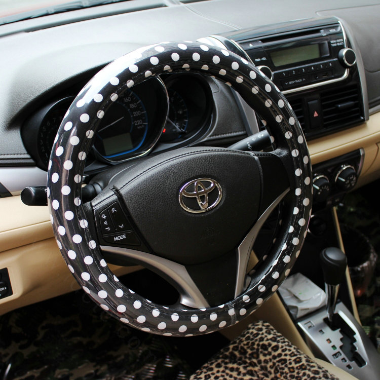 Calssic Polka Dot Leather Car Steering Wheel Covers PVC 38CM 15inch Anti-catch - Black Red