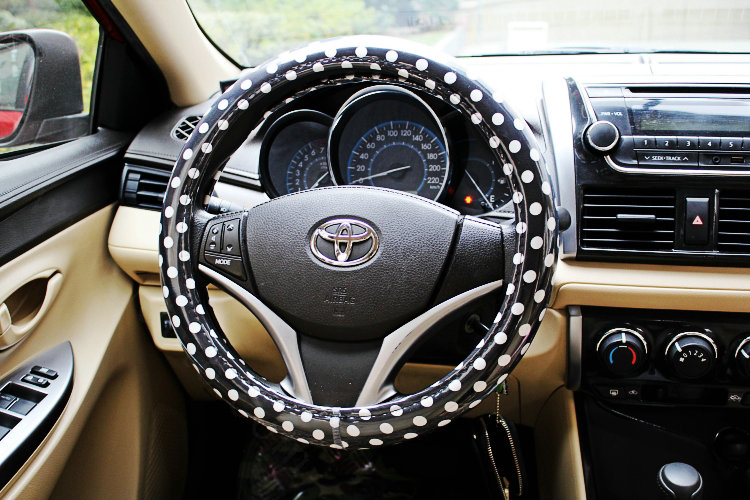 Calssic Polka Dot Leather Car Steering Wheel Covers PVC 38CM 15inch Anti-catch - Black Red