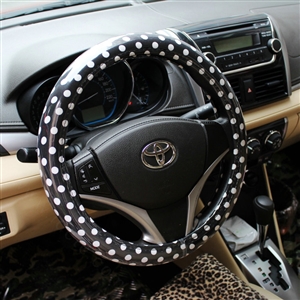 Calssic Polka Dot Leather Car Steering Wheel Covers PVC 38CM/15inch Anti-catch - Black Red