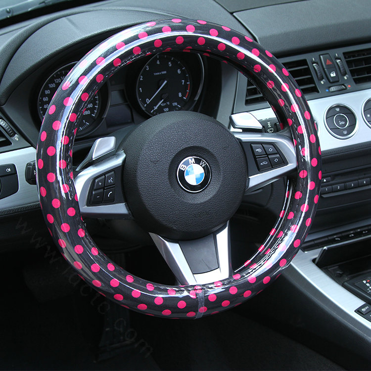 Calssic Polka Dot Leather Car Steering Wheel Covers PVC 38CM 15inch Anti-catch - Black Rose