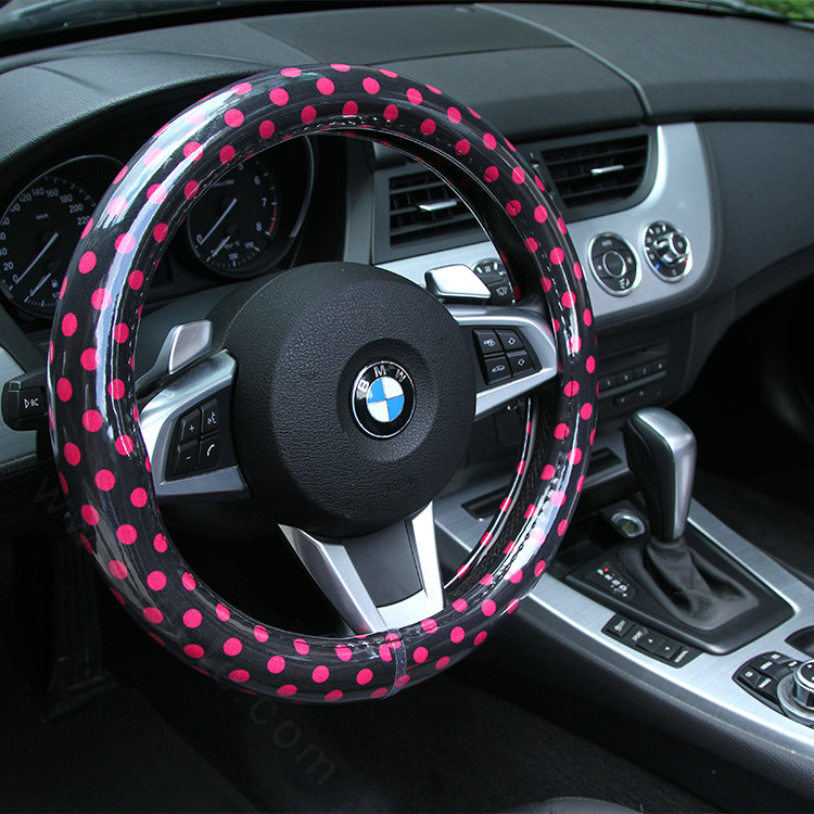 Calssic Polka Dot Leather Car Steering Wheel Covers PVC 38CM 15inch Anti-catch - Black Rose