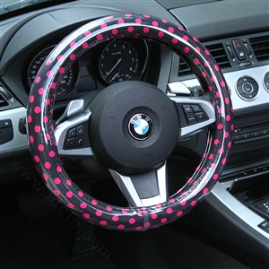 Calssic Polka Dot Leather Car Steering Wheel Covers PVC 38CM 15inch Anti-catch - Black Rose