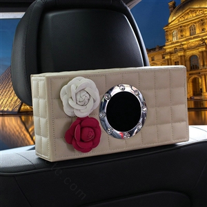 Camellia Leather Car Tissue Box Holder Case Auto Seat Back Hanging Tissue Bag - Beige