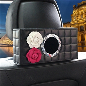 Camellia Leather Car Tissue Box Holder Case Auto Seat Back Hanging Tissue Bag - Black