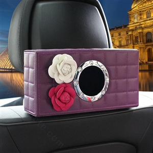 Camellia Leather Car Tissue Box Holder Case Auto Seat Back Hanging Tissue Bag - Purple
