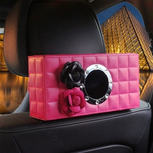 Camellia Leather Car Tissue Box Holder Case Auto Seat Back Hanging Tissue Bag - Rose