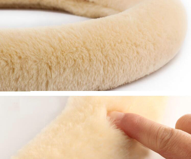 Cheapest Winter Plush Elastic Car Steering Wheel Covers 15 inch 38CM - Beige
