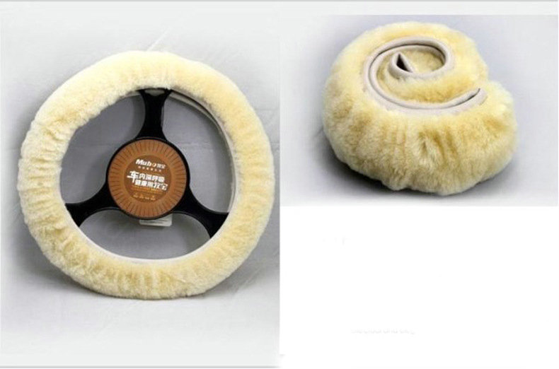 Cheapest Winter Plush Elastic Car Steering Wheel Covers 15 inch 38CM - Beige