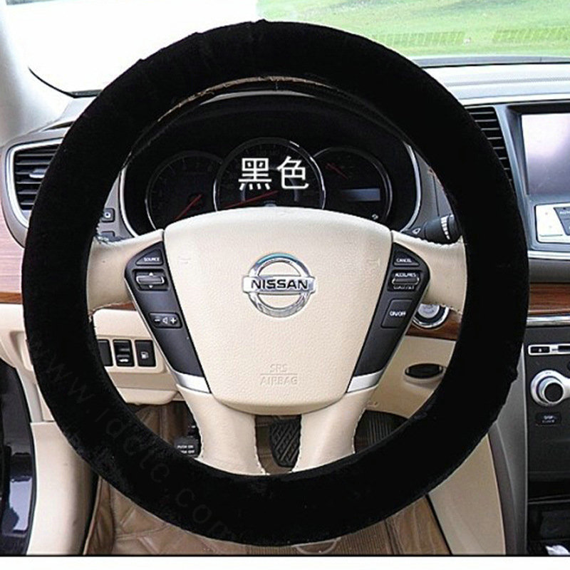 Cheapest Winter Plush Elastic Car Steering Wheel Covers 15 inch 38CM - Black
