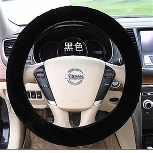 Cheapest Winter Plush Elastic Car Steering Wheel Covers 15 inch 38CM - Black