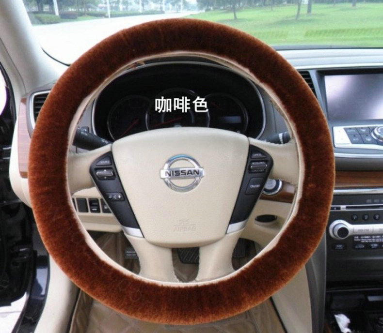 Cheapest Winter Plush Elastic Car Steering Wheel Covers 15 inch 38CM - Coffee