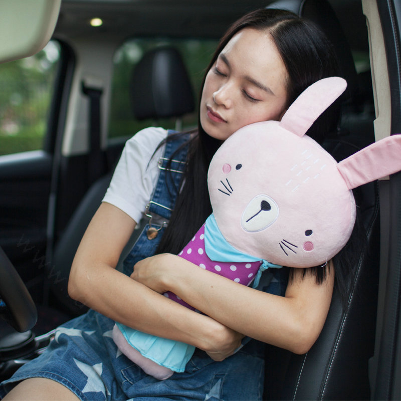 Childen Cute Large Rabbit Car Safety Seat Belt Covers Shoulder Pads PP Cotton 1pcs - Pink